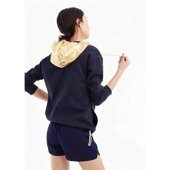 J.Crew Navy Blue Pullover Hoodie Anorak + Metallic Gold Hood - Picture 2 of 12